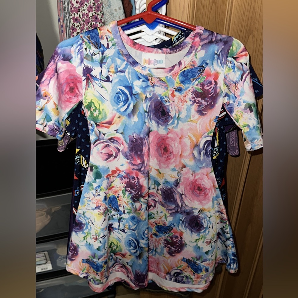 LuLaRoe Kids Floral Short Sleeve Tee - Pink and Blue